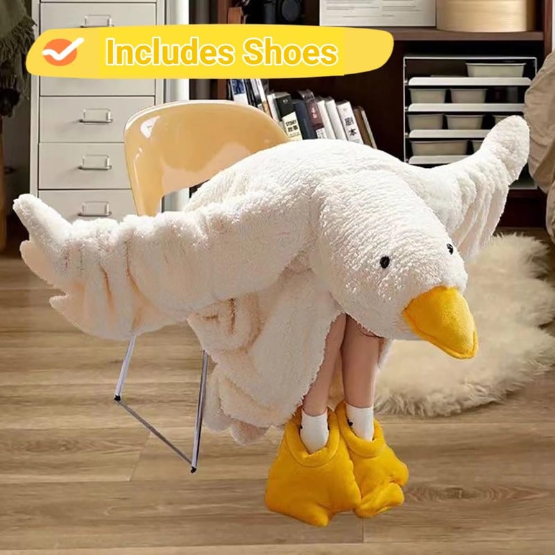 LOWEMN Goose Blanket Hoodie Onesie Adult & Kid,Oversized Warm Duck Wearable Hoodie Blanket with Sleeves,Cozy Sleeping Bag (white, M) - Image 4
