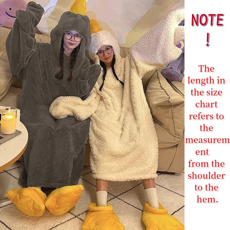LOWEMN Goose Blanket Hoodie Onesie Adult & Kid,Oversized Warm Duck Wearable Hoodie Blanket with Sleeves,Cozy Sleeping Bag (white, M) - Image 2