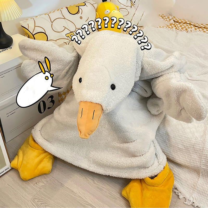 LOWEMN Goose Blanket Hoodie Onesie Adult & Kid,Oversized Warm Duck Wearable Hoodie Blanket with Sleeves,Cozy Sleeping Bag (white, M) - Image 5