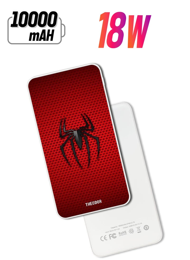 Theodor 10,000 mAh Super Fast Charging Ultra Compact Power Bank with Quick Charge & Power Delivery, Portable Charger For iPhone and Android Red Spiderman Logo  - Image 1