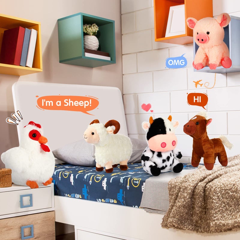 Skylety 5 Pack Farm Plush Animals Set 10 Inches Farm Stuffed Animals Barnyard Stuffed Toys Soft Pig Rooster Horse Sheep Cow Plush Toy for Birthday Party Favor Operation Christmas Items - Image 3