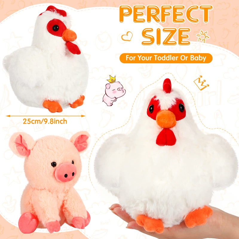 Skylety 5 Pack Farm Plush Animals Set 10 Inches Farm Stuffed Animals Barnyard Stuffed Toys Soft Pig Rooster Horse Sheep Cow Plush Toy for Birthday Party Favor Operation Christmas Items - Image 2
