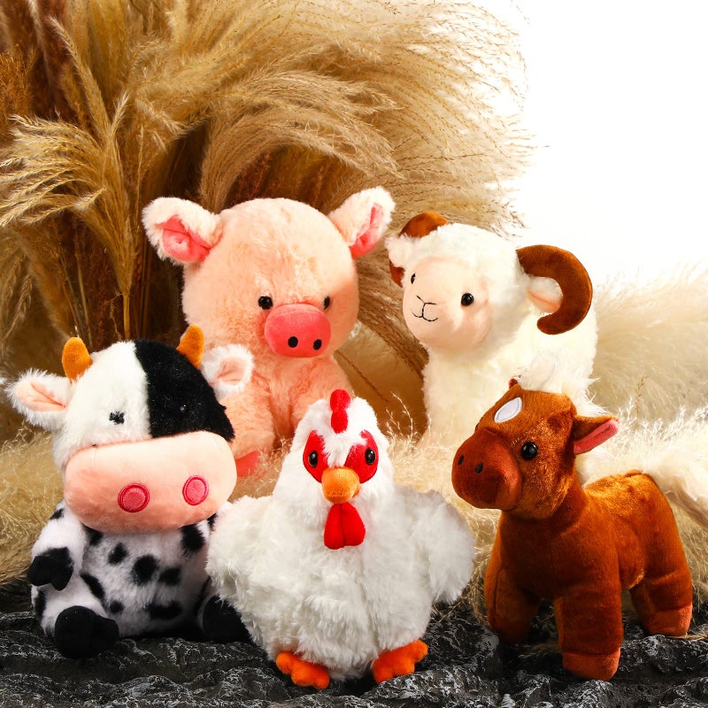 Skylety 5 Pack Farm Plush Animals Set 10 Inches Farm Stuffed Animals Barnyard Stuffed Toys Soft Pig Rooster Horse Sheep Cow Plush Toy for Birthday Party Favor Operation Christmas Items - Image 5
