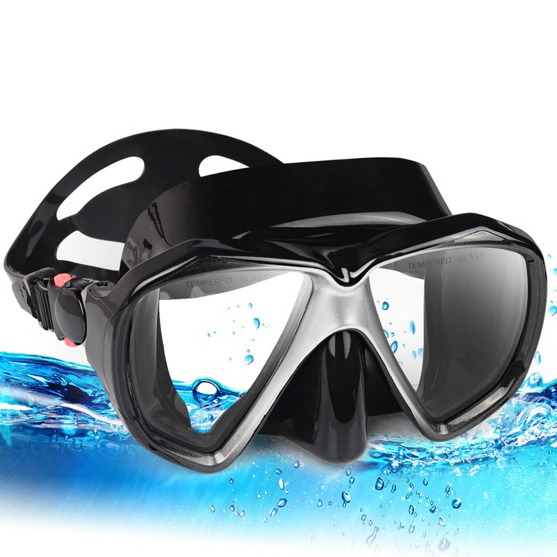 EXP VISION قناع الغوص تحت الماء بانورامي HD، نظارات الغوص المضادة للضباب، قناع الغوص الزجاجي المقسى للبالغين والشباب مع غطاء للأنف للغوص، الغطس، السباحة (A-أسود) - Image 1