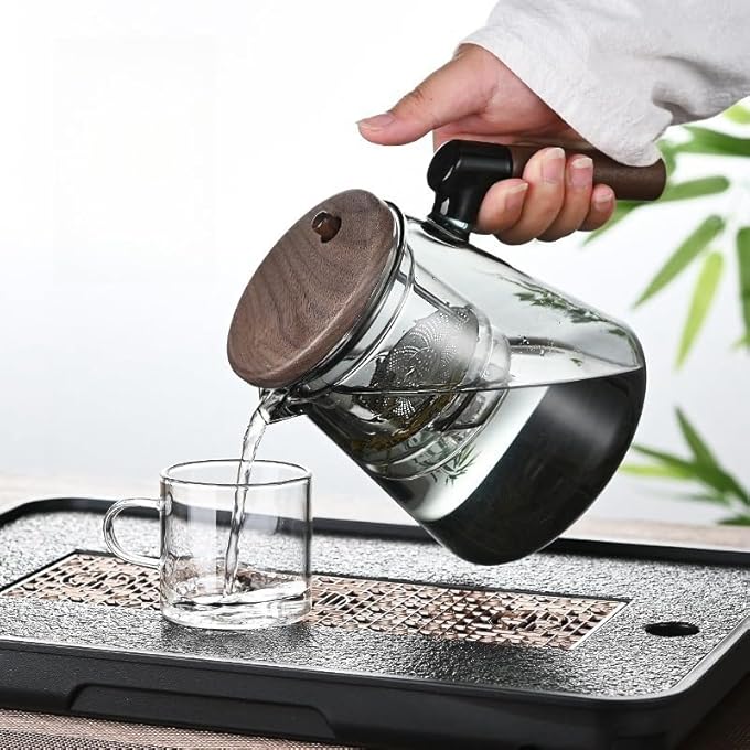 دايونغ إبريق شاي زجاجي سعة 900 مل، مناسب للموقد، مع مقبض وغطاء خشبي، إبريق شاي شفاف مع مصفاة قابلة للإزالة، فلتر مقاوم للحرارة، غلاية زجاجية للمنزل والشركة وغرفة الشاي - Image 4