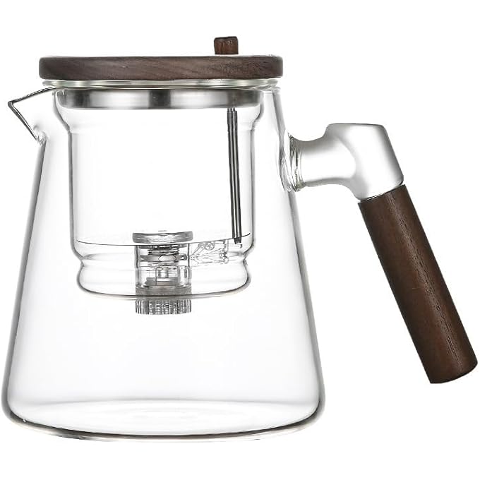 دايونغ إبريق شاي زجاجي سعة 900 مل، مناسب للموقد، مع مقبض وغطاء خشبي، إبريق شاي شفاف مع مصفاة قابلة للإزالة، فلتر مقاوم للحرارة، غلاية زجاجية للمنزل والشركة وغرفة الشاي - Image 1