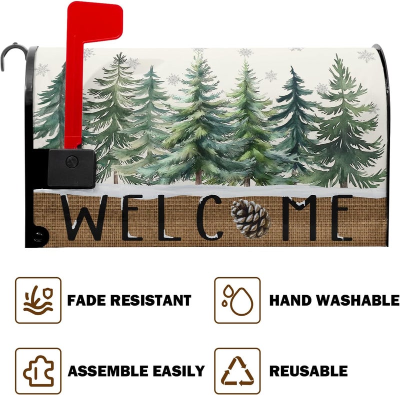 Farg Winter Welcome Pine Tree Mailbox Covers Magnetic Xmas Snow Snowflake Mailbox Cover 21" X 18" Waterproof Mail Box Covers Magnetic Standard Size for Yard Home Decor - Image 5