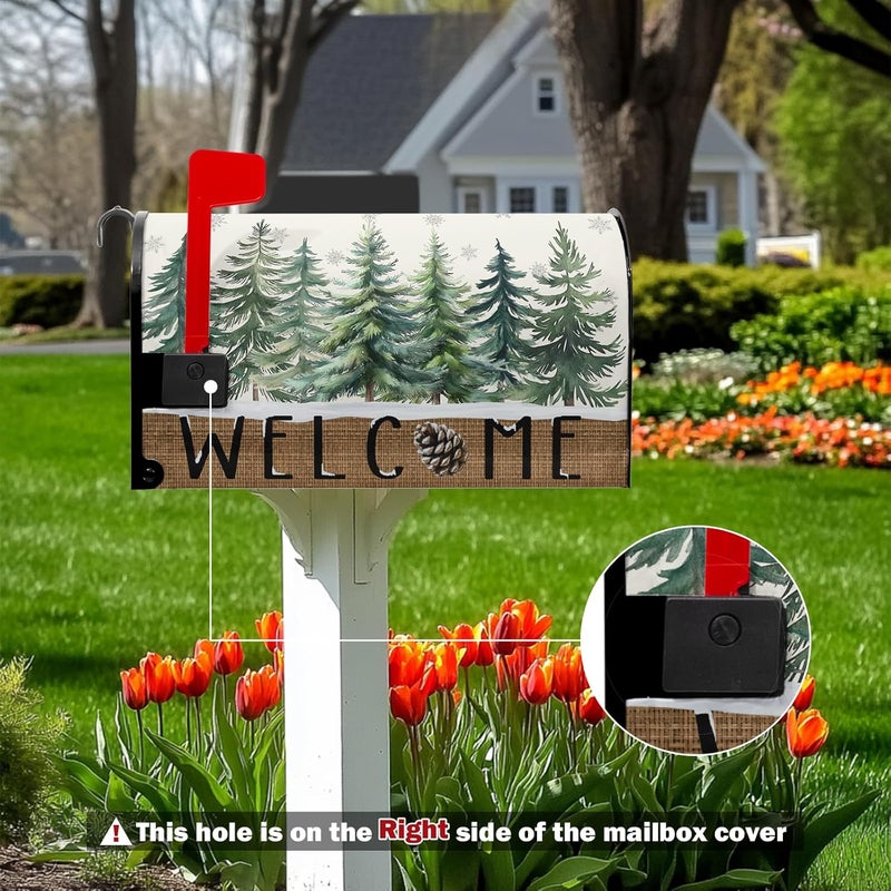 Farg Winter Welcome Pine Tree Mailbox Covers Magnetic Xmas Snow Snowflake Mailbox Cover 21" X 18" Waterproof Mail Box Covers Magnetic Standard Size for Yard Home Decor - Image 2