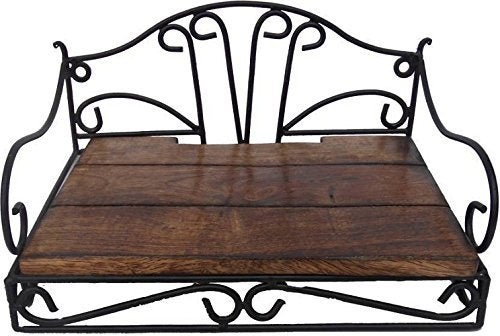 WOODENCLAVE Woodenclave Wrought Iron Wood Set Top Box Wall Stand of Metal Brown  - Image 1