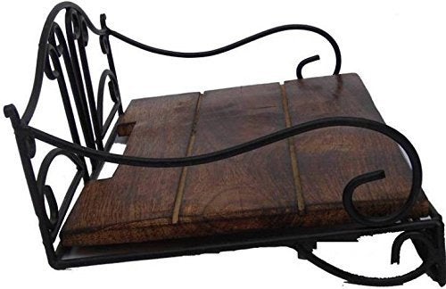 WOODENCLAVE Woodenclave Wrought Iron Wood Set Top Box Wall Stand of Metal Brown  - Image 3
