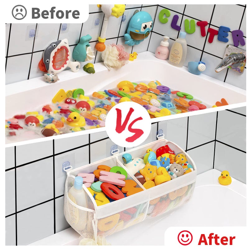 Austion Original Two Compartment Easy-access Mesh Bath Toy Organizer for Bath Tub with Large Openings Quick Drying Cute Toddler Bath Toy Storage Holder for Baby - Image 5