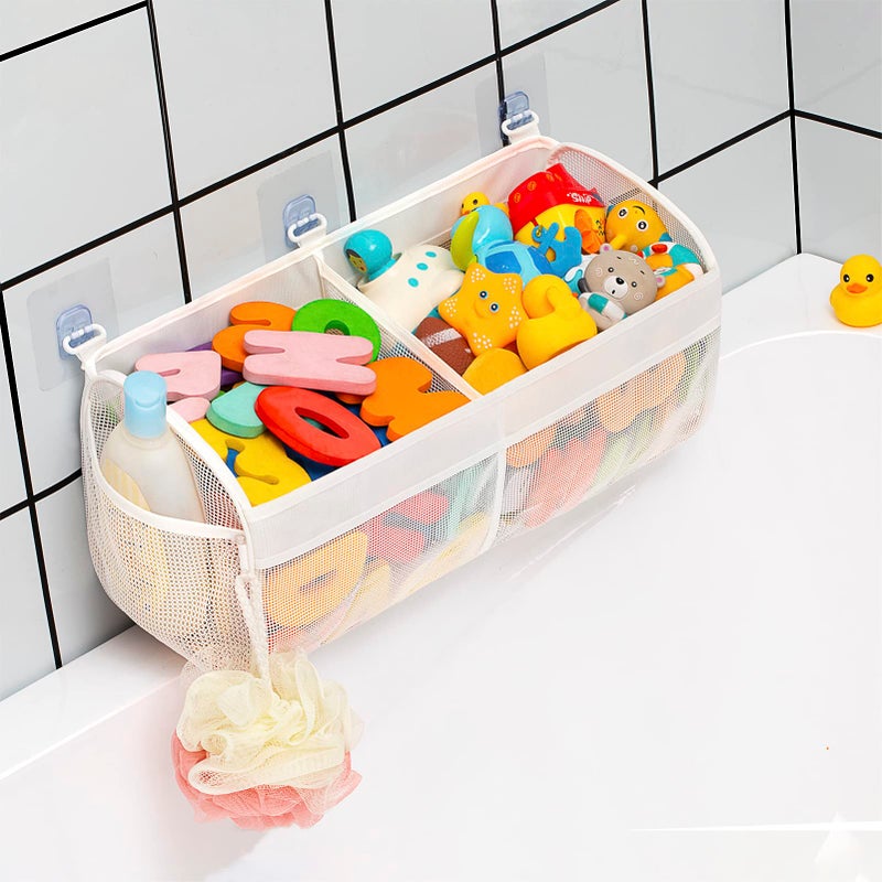 Austion Original Two Compartment Easy-access Mesh Bath Toy Organizer for Bath Tub with Large Openings Quick Drying Cute Toddler Bath Toy Storage Holder for Baby - Image 4
