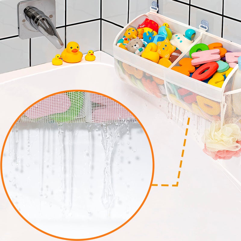 Austion Original Two Compartment Easy-access Mesh Bath Toy Organizer for Bath Tub with Large Openings Quick Drying Cute Toddler Bath Toy Storage Holder for Baby - Image 2
