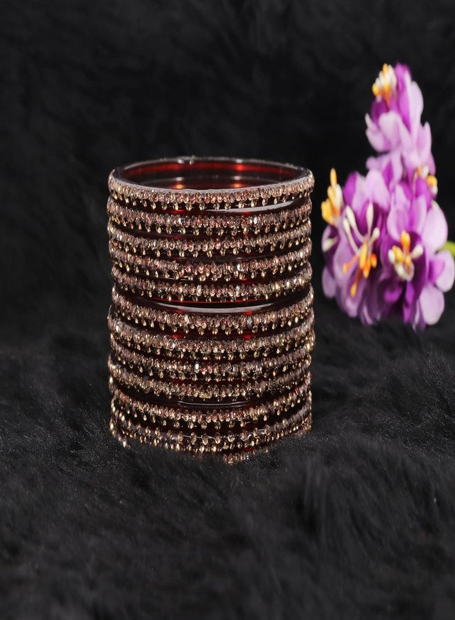 LAVAZZA Glass Bangles for Women & Girls with Diamond Stone | Chudi Set | Traditional Maroon Bangles | Daily Use/Office/Party/Wedding - (LV_KS4-Maroon-2.2) - Image 5