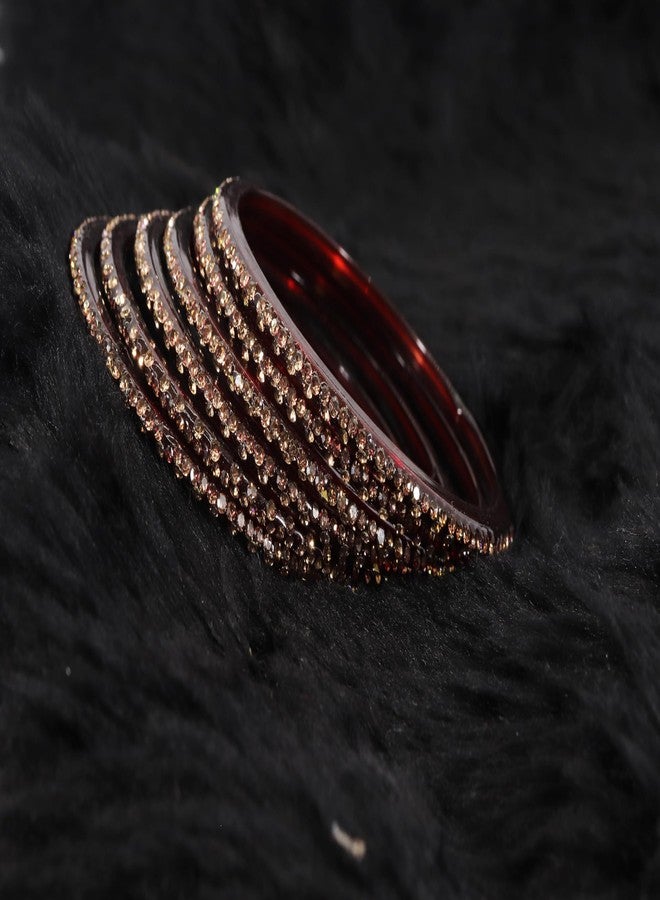 LAVAZZA Glass Bangles for Women & Girls with Diamond Stone | Chudi Set | Traditional Maroon Bangles | Daily Use/Office/Party/Wedding - (LV_KS4-Maroon-2.2) - Image 3