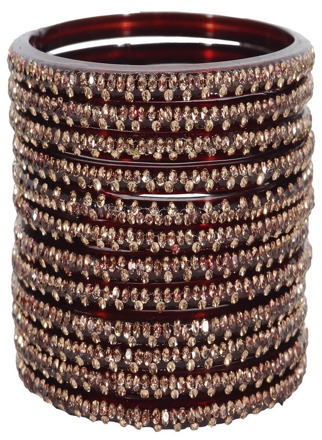 LAVAZZA Glass Bangles for Women & Girls with Diamond Stone | Chudi Set | Traditional Maroon Bangles | Daily Use/Office/Party/Wedding - (LV_KS4-Maroon-2.2) - Image 2