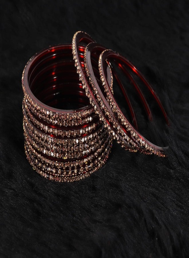 LAVAZZA Glass Bangles for Women & Girls with Diamond Stone | Chudi Set | Traditional Maroon Bangles | Daily Use/Office/Party/Wedding - (LV_KS4-Maroon-2.2) - Image 4
