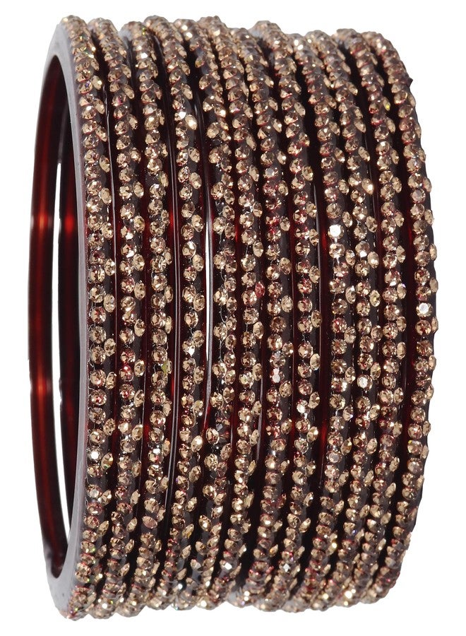 LAVAZZA Glass Bangles for Women & Girls with Diamond Stone | Chudi Set | Traditional Maroon Bangles | Daily Use/Office/Party/Wedding - (LV_KS4-Maroon-2.2) - Image 1
