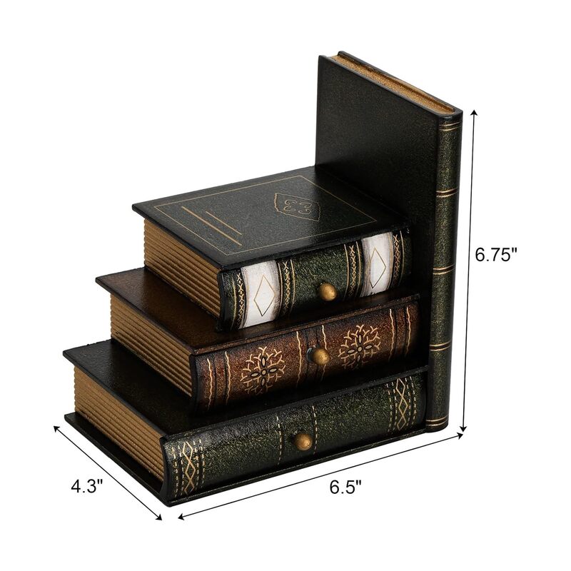 قطعتان من مساند الكتب الخشبية المزخرفة بتصميم عتيق، منظم كتب خشبي أنيق، رف كتب وهمي، مساند كتب مرتبة للمكتب أو المكتبة أو غرفة الدراسة - Image 2