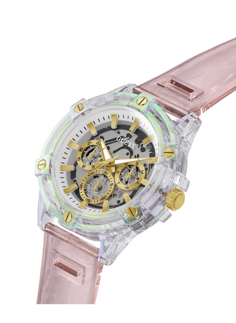 GUESS - King Men’s Pink Clear Multi-function Bio Based Polyurethane Watch GW0806G4 - 48mm - Image 1
