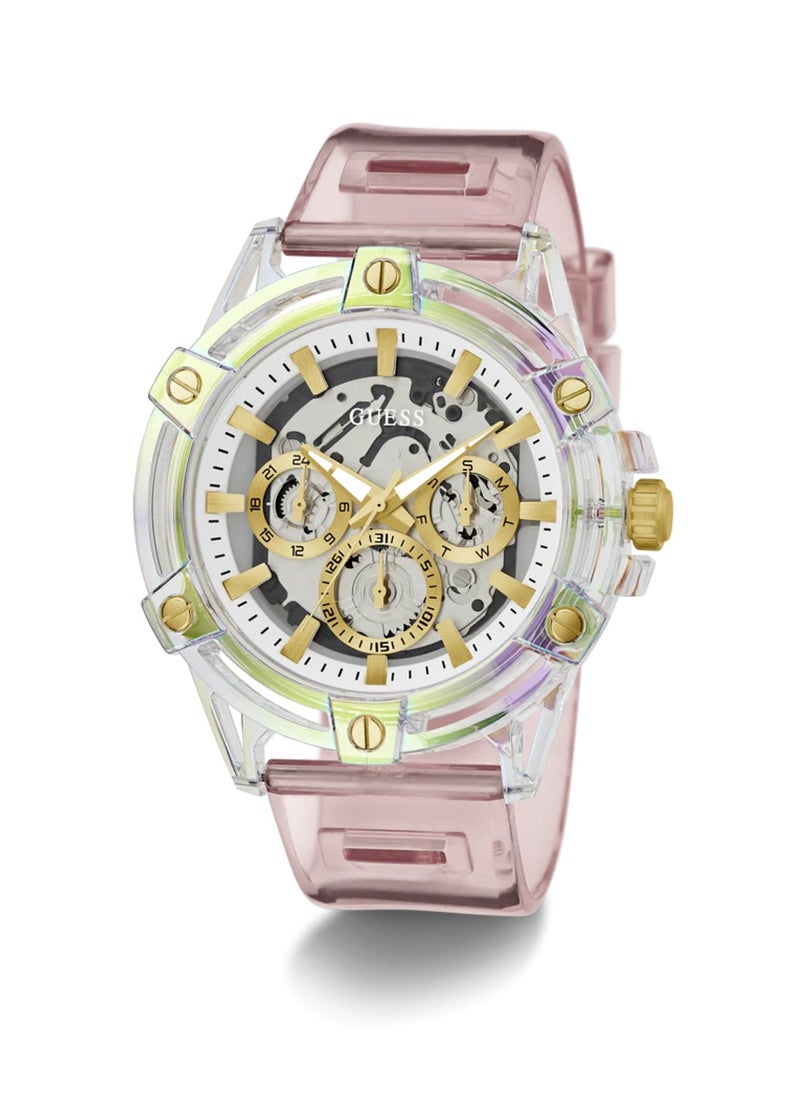 GUESS - King Men’s Pink Clear Multi-function Bio Based Polyurethane Watch GW0806G4 - 48mm - Image 1