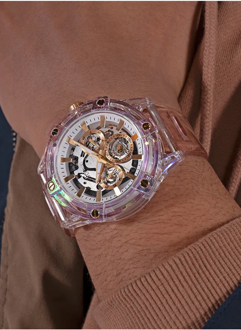 GUESS - King Men’s Pink Clear Multi-function Bio Based Polyurethane Watch GW0806G4 - 48mm - Image 1