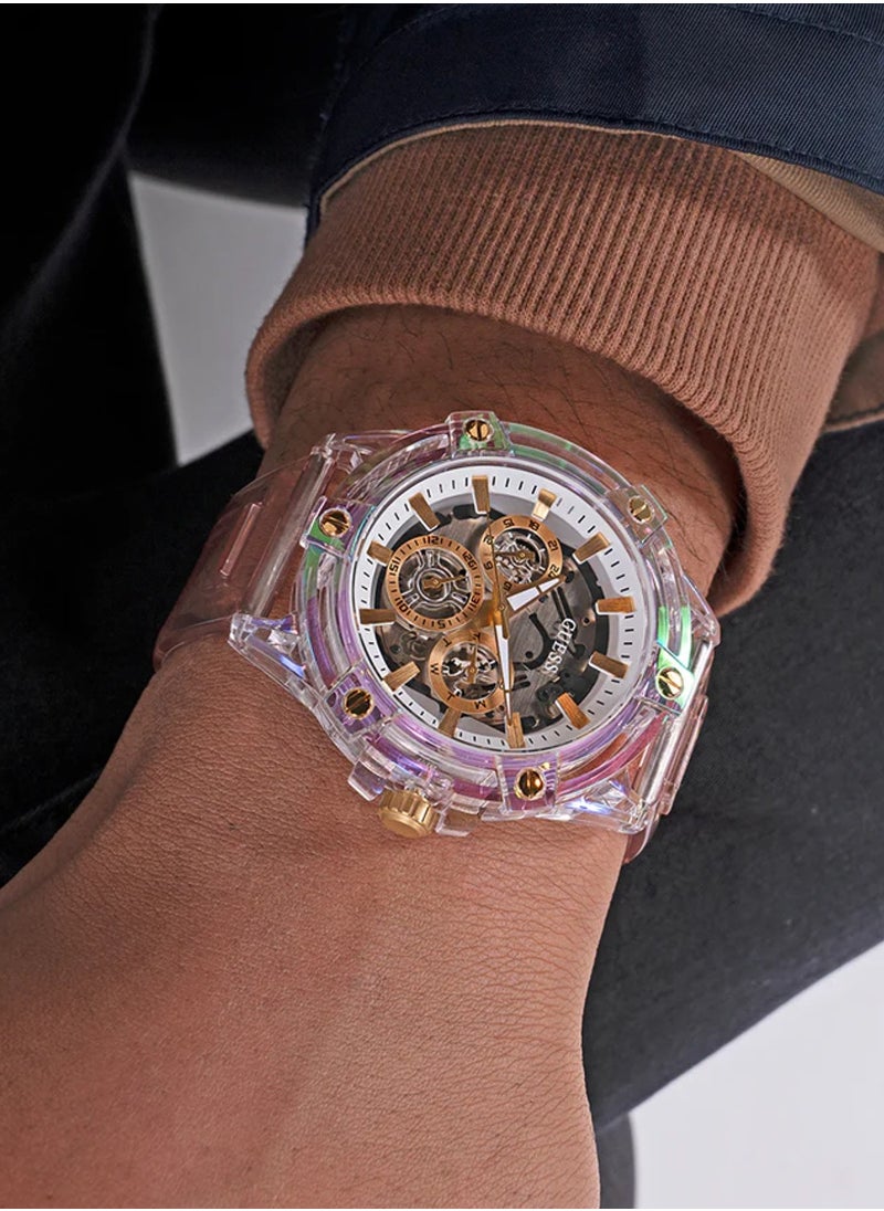 GUESS - King Men’s Pink Clear Multi-function Bio Based Polyurethane Watch GW0806G4 - 48mm - Image 1