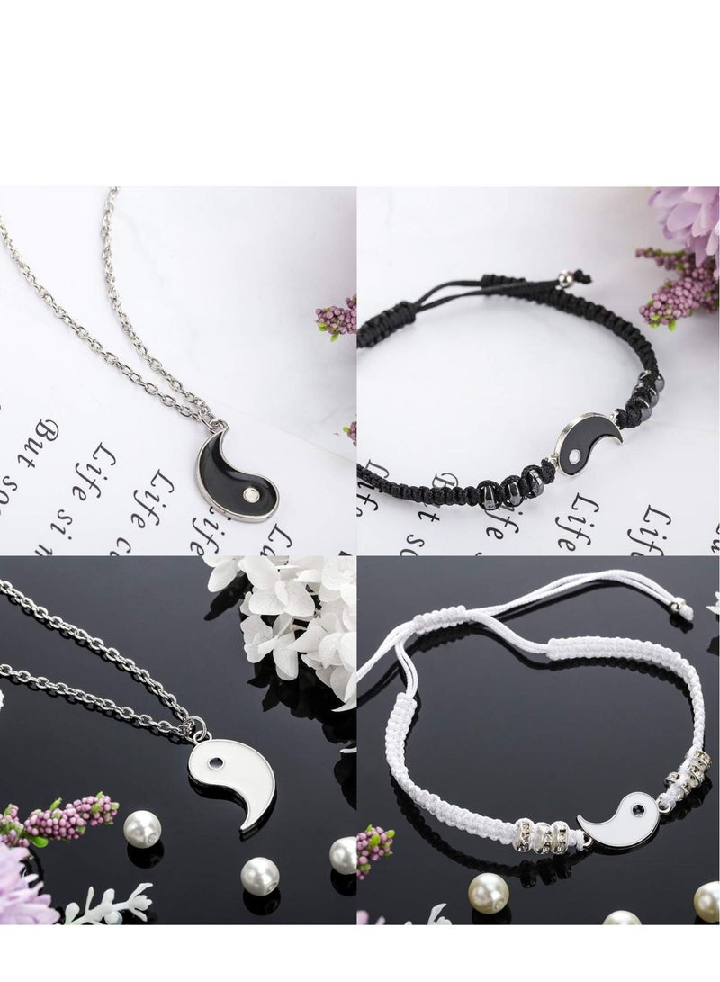 Yin Yang Friend or Couple Bracelet with Necklace Set, 2 Pieces Matching Yin Yang Adjustable Cord Bracelet, 2 Pieces Yin Yang Couple Pendant Necklace Chain for Friendship Boyfriend Girlfriend - Image 2