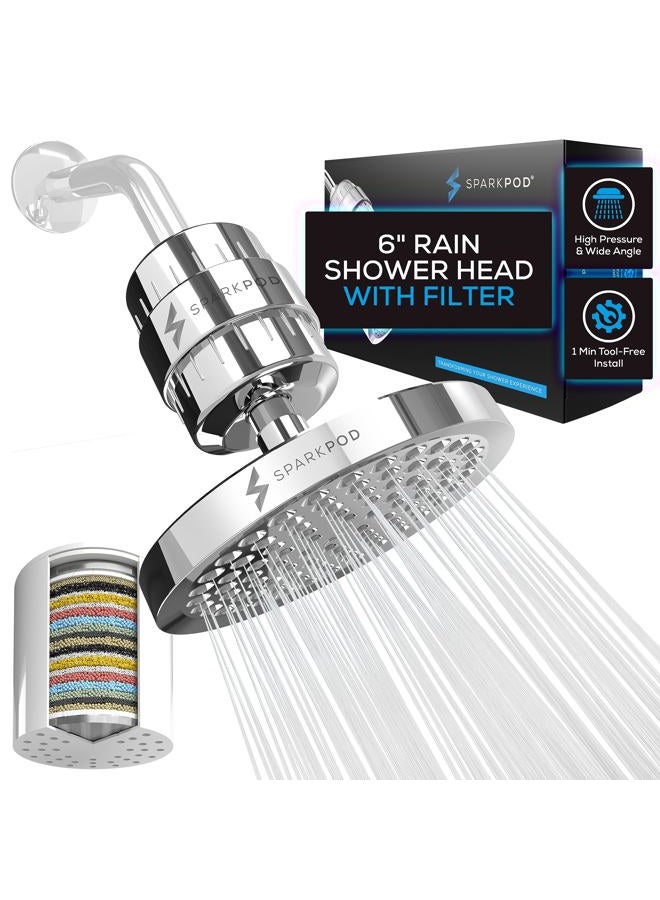 SparkPod Luxury Filtered Shower Head Set 23 Stage Shower Filter - Reduces Chlorine and Heavy Metals - High Pressure Showerhead Filter (6" Round, Luxury Polished Chrome) - Image 1