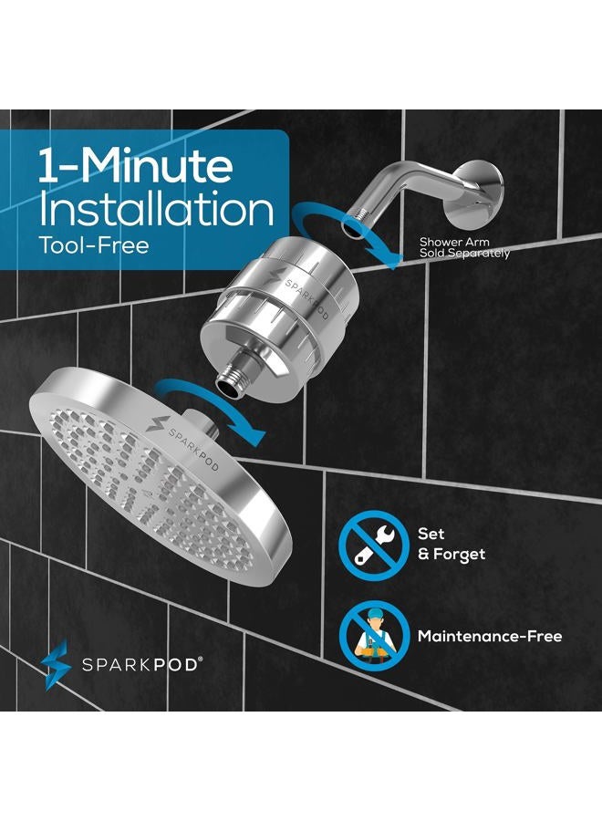 SparkPod Luxury Filtered Shower Head Set 23 Stage Shower Filter - Reduces Chlorine and Heavy Metals - High Pressure Showerhead Filter (6" Round, Luxury Polished Chrome) - Image 5
