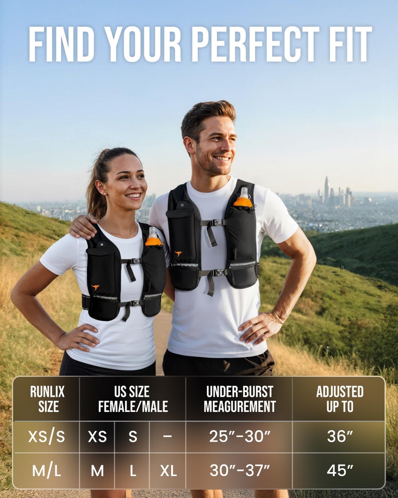 RUNLIX Running Vest for Women Men - Reflective Running Hydration Vest with 500ml Soft Water Bottle, Phone Holder, 2 LED Lights USB Rechargeable - 7 Pockets Runners Backpack Trail Jogging Marathon - Image 2