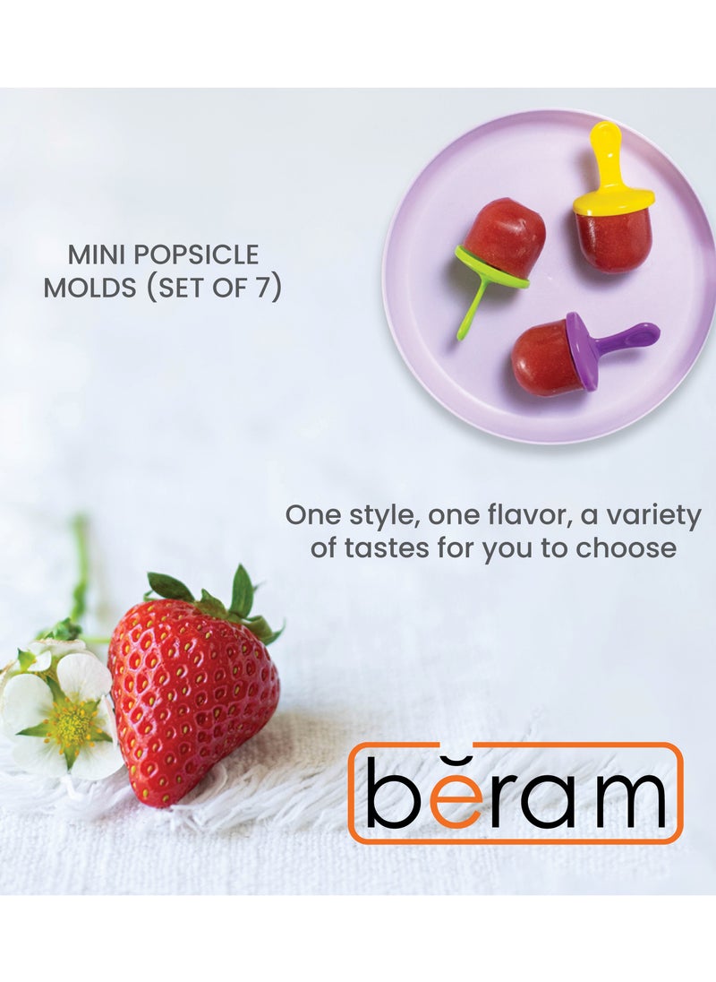 Beram - Mini Popsicle Ice Cream Mould, Seven Colourful Sticks, Healthy Fruit Moulds, Pure Silicone Mould with Plastic Sticks, Kids Ice Cream DIY Pop Molds, BPA Free - Image 1
