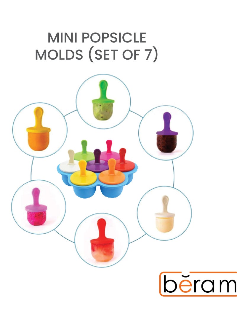 Beram - Mini Popsicle Ice Cream Mould, Seven Colourful Sticks, Healthy Fruit Moulds, Pure Silicone Mould with Plastic Sticks, Kids Ice Cream DIY Pop Molds, BPA Free - Image 1
