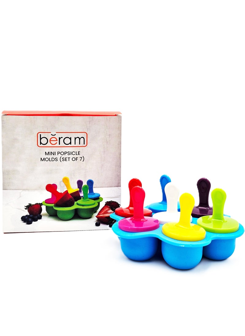 Beram - Mini Popsicle Ice Cream Mould, Seven Colourful Sticks, Healthy Fruit Moulds, Pure Silicone Mould with Plastic Sticks, Kids Ice Cream DIY Pop Molds, BPA Free - Image 1