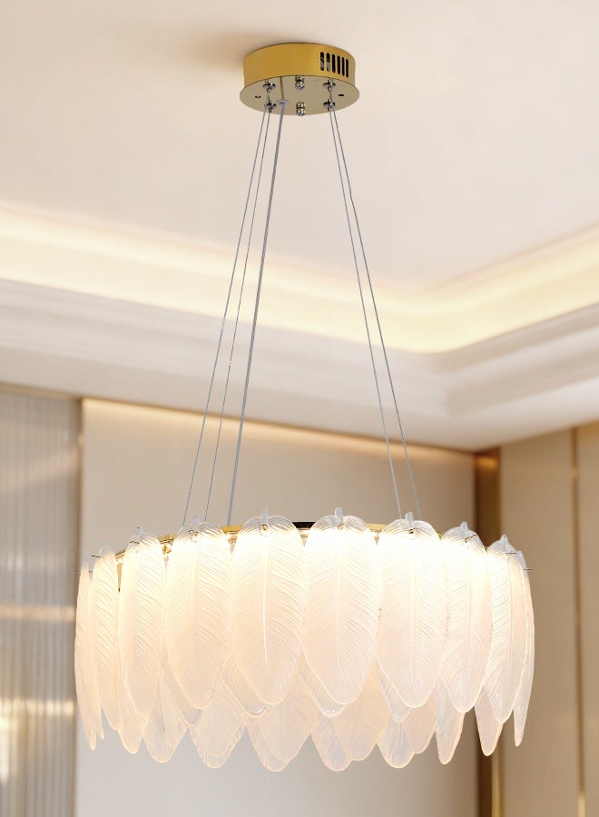 YATAI LIGHTING ثريا LED فن الريش المتدفق، ضوء معلق زجاجي ذهبي بقطر 19.6 بوصة، 100 واط ثلاثي الألوان قابل للتعديل، إضاءة فاخرة عصرية لغرفة المعيشة وغرفة الطعام - Image 1