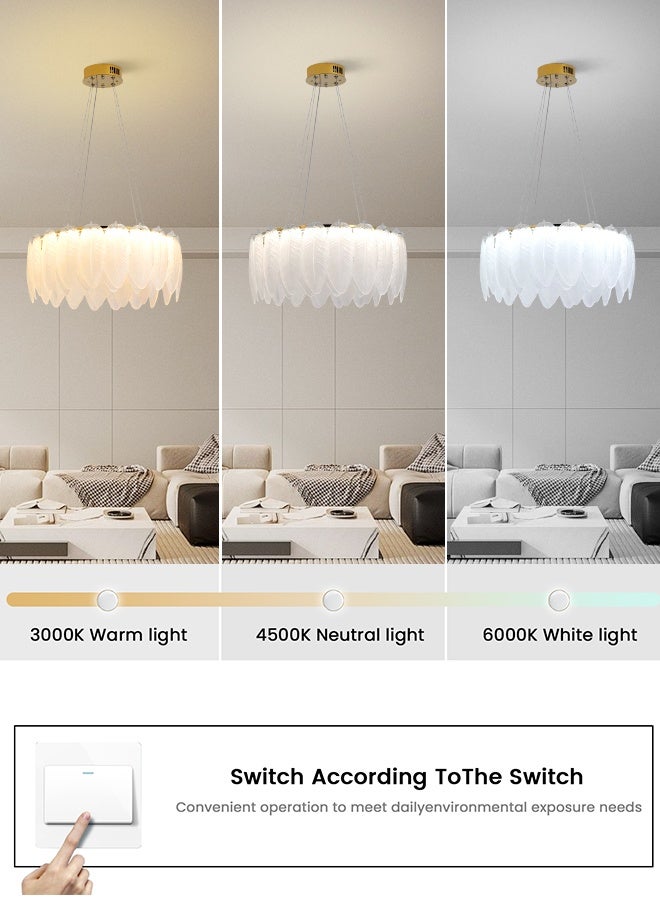YATAI LIGHTING ثريا LED فن الريش المتدفق، ضوء معلق زجاجي ذهبي بقطر 19.6 بوصة، 100 واط ثلاثي الألوان قابل للتعديل، إضاءة فاخرة عصرية لغرفة المعيشة وغرفة الطعام - Image 3