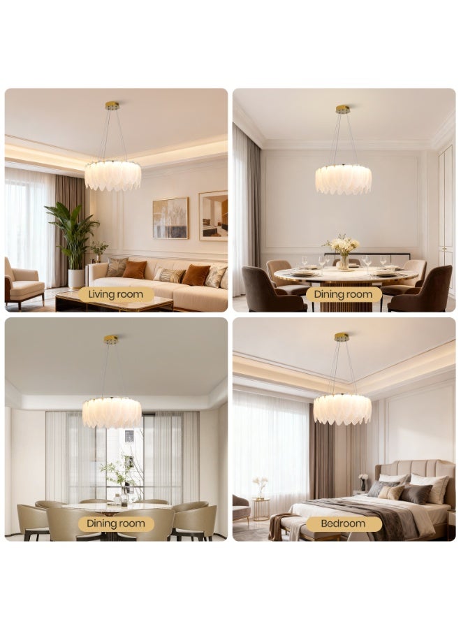 YATAI LIGHTING ثريا LED فن الريش المتدفق، ضوء معلق زجاجي ذهبي بقطر 19.6 بوصة، 100 واط ثلاثي الألوان قابل للتعديل، إضاءة فاخرة عصرية لغرفة المعيشة وغرفة الطعام - Image 5