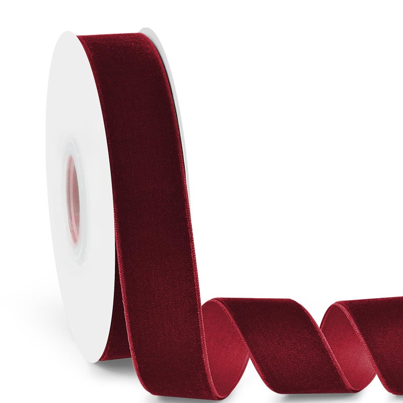 Isaspire 1 Wide Velvet Ribbon 10 Yards Burgundy Vine Red Velvet Ribbon on Spool for Crafts Gift Wrapping DIY Hair Bows Wedding Invitations Parties Valentines Day and Christmas