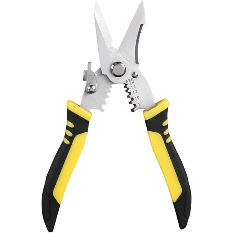 Professional Multi Function Wire Cutters Crimping Tool Ultra Sharp Cutting Scissors With 8 16 AWG Wire Stripper Heavy Duty Electrical Hand Tool For Electricians DIY Home Repair And Industrial Wiring Projects Yellow - Image 1