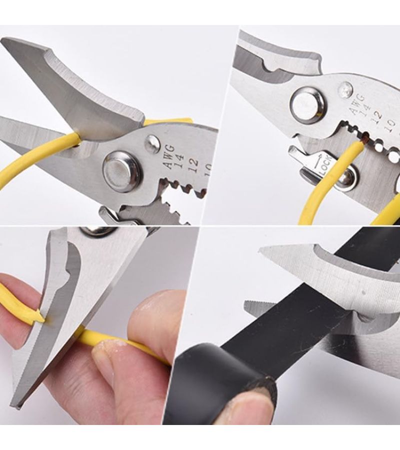 Professional Multi Function Wire Cutters Crimping Tool Ultra Sharp Cutting Scissors With 8 16 AWG Wire Stripper Heavy Duty Electrical Hand Tool For Electricians DIY Home Repair And Industrial Wiring Projects Yellow - Image 3