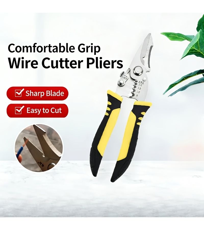 Professional Multi Function Wire Cutters Crimping Tool Ultra Sharp Cutting Scissors With 8 16 AWG Wire Stripper Heavy Duty Electrical Hand Tool For Electricians DIY Home Repair And Industrial Wiring Projects Yellow - Image 5