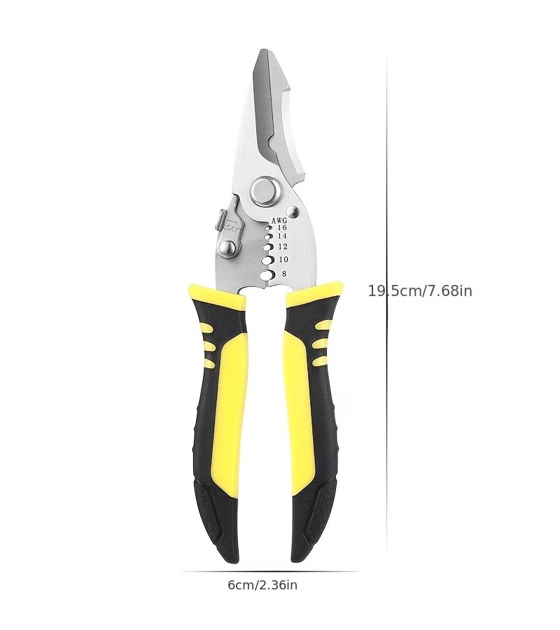 Professional Multi Function Wire Cutters Crimping Tool Ultra Sharp Cutting Scissors With 8 16 AWG Wire Stripper Heavy Duty Electrical Hand Tool For Electricians DIY Home Repair And Industrial Wiring Projects Yellow - Image 2