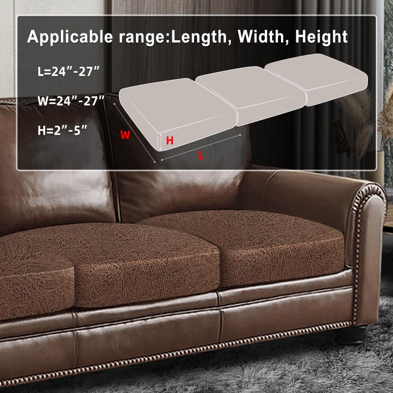 ANARACHON Leather Look Couch Cushion Covers Sofa Seat Slipcovers Sets Couches Furniture Protector for Sectional Armchair Loveseat Pets Kids Stretch Spandex Fabric (3 Cushion Sofa, Brown) - Image 3