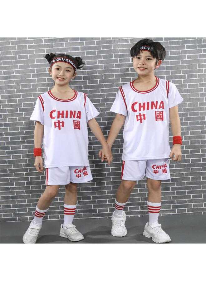 Fake Two-piece Chinese Style Summer Short-sleeved Children's Basketball Suit Internet Popular 4 Color National Fashion Sports Children's Jersey
