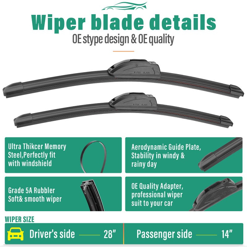 WINDSMILE 28" 14" 12" Windshield Wiper Blades Replacement for Toyota Corolla Hatchback 2019 2020 2021 2022 2023 2024 2025 Premium All Weather Front Rear Wipers Set - OEM Quality (Pack of 3) - Image 3