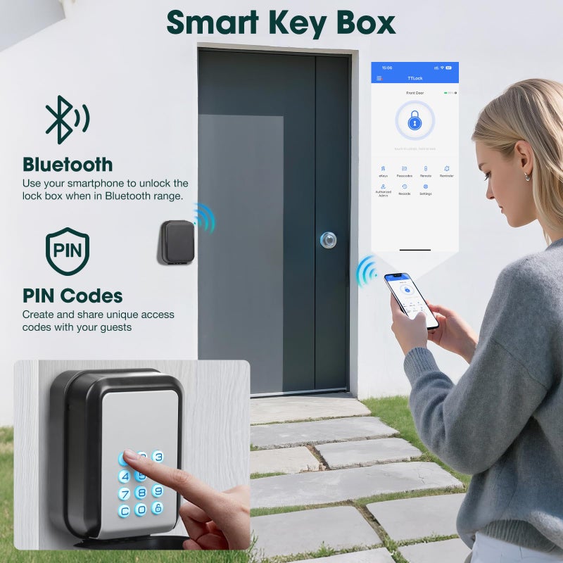 Thlevel Smart Key Lock Box Electronic Bluetooth Lock Box with APP Control & PIN Code Types,Share eKey Wall Mounted Lock Box for Airbnb Realtor House Office - Image 2