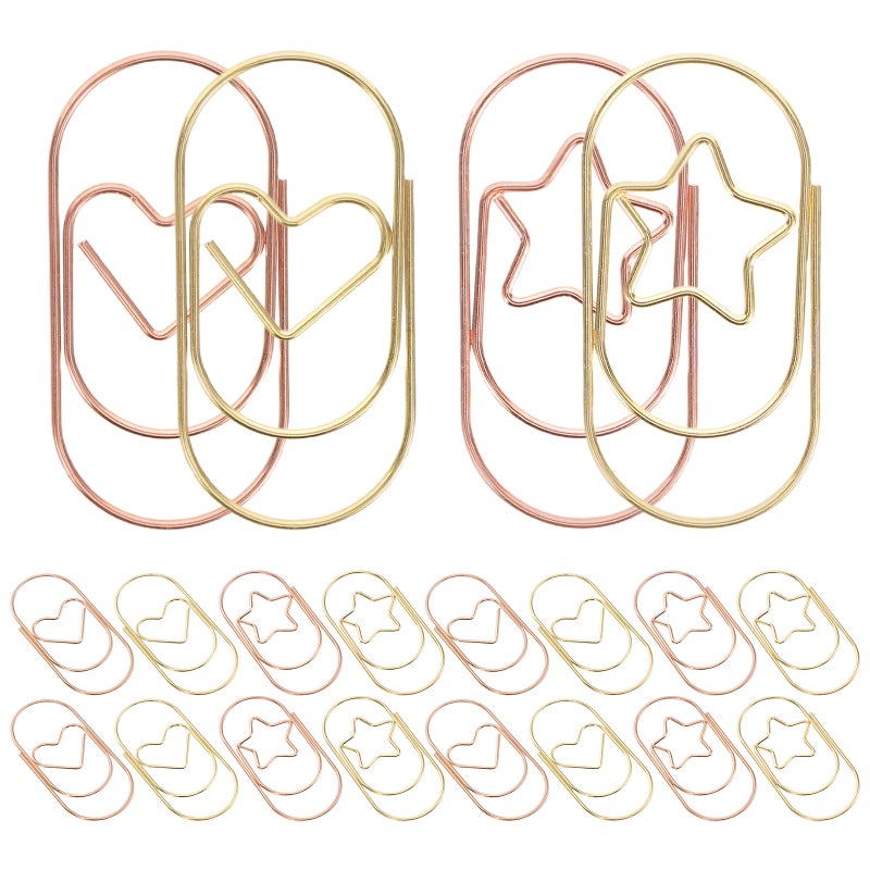 24pcs Heart Star Shaped Paper Clips Decorative Metal Paperwork Clips for Office School and Home School Document Organizing - Image 1