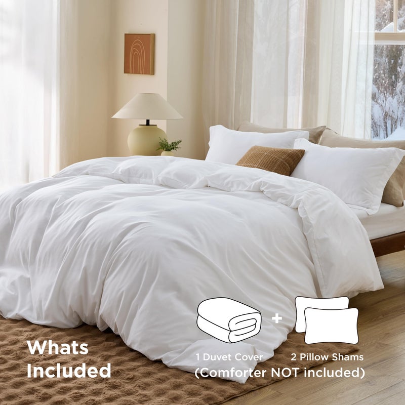 Bedsure White Duvet Cover Queen Size - Soft Double Brushed Bedding Set for Kids & Adults, Zipper Closure, 3 Pieces, Includes 1 Duvet Cover (90"x90") & 2 Pillow Shams, NO Comforter - Image 3