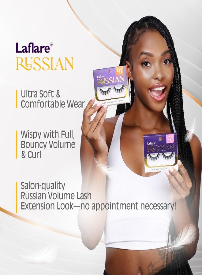 Laflare 3D False Eyelashes Russian Volume Strip Lashes | Fluffy, Wispy, Lightweight | Faux Mink Eyelashes Extension D Curl Wispy Handmade Soft Reusable 3 Packs Value Combo. (FDD06X3C) - Image 3