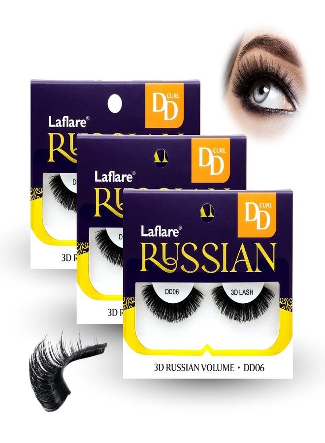 Laflare 3D False Eyelashes Russian Volume Strip Lashes | Fluffy, Wispy, Lightweight | Faux Mink Eyelashes Extension D Curl Wispy Handmade Soft Reusable 3 Packs Value Combo. (FDD06X3C) - Image 1
